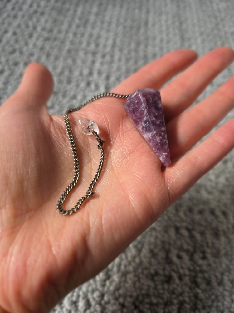 Lepidolite Crystal Pendulum with Clear Quartz
