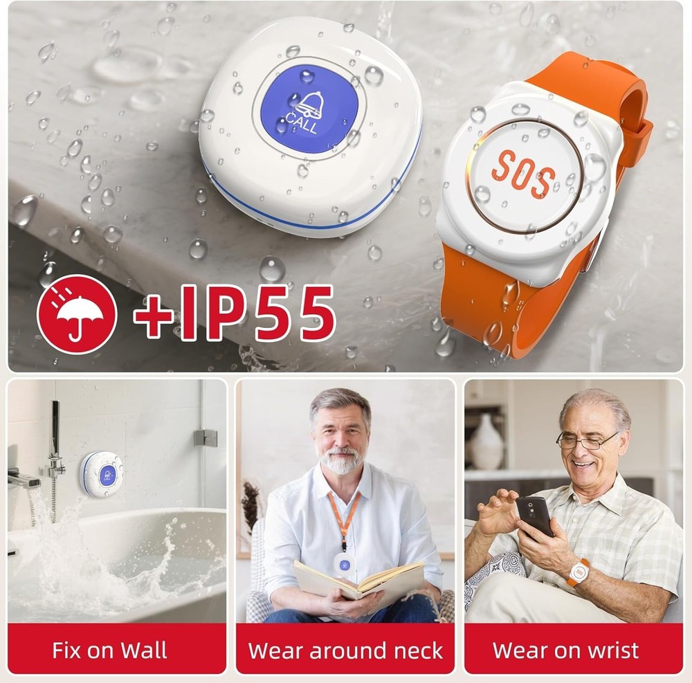 Wireless Caregiver Alert System for Elderly – 328ft Range & Family Notifications