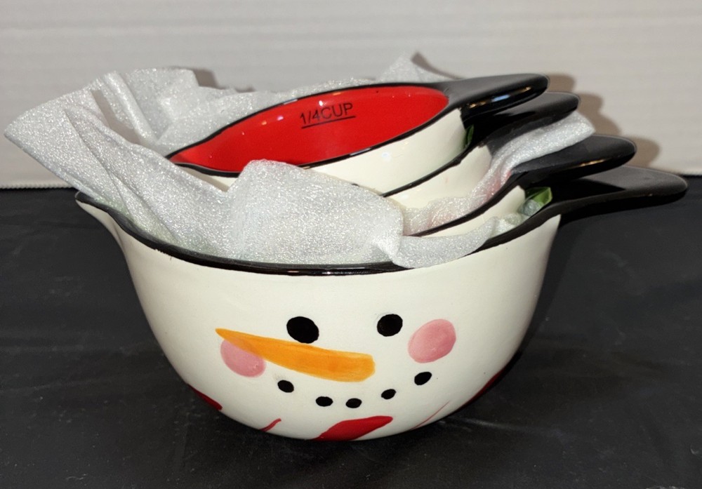 Great Gatherings Stack/ Nesting Ceramic Snowman Measuring Cups GREAT Condition