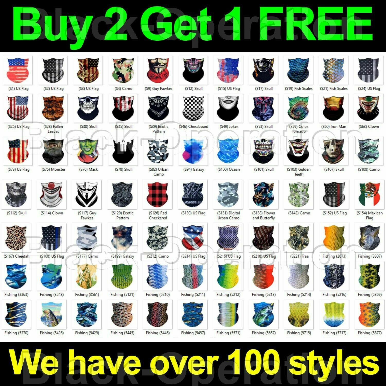Face Mask Balaclava Scarf Neck Fishing Shield Sun Gaiter UV Headwear 100 Styles