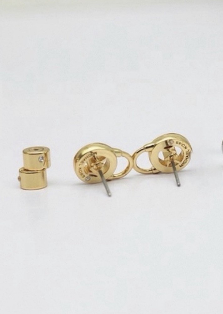 MK Stud Earrings Gold Tone New