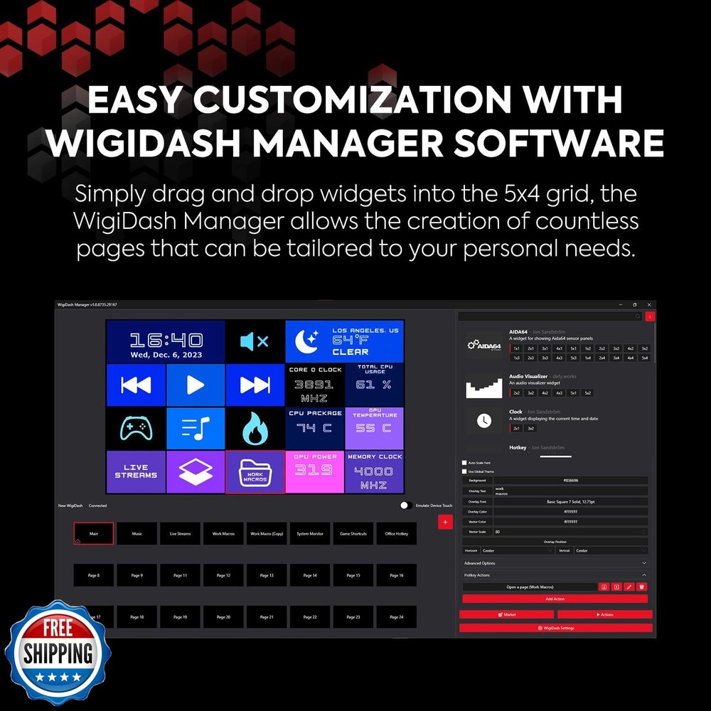 G.SKILL WigiDash PC Command Panel - 7 inch Touch Display, Up to 20 (5x4) Widg