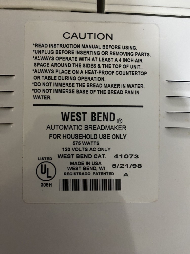 West Bend Bread Maker Model 41073 Pan ONLY Bread Machine Replacement