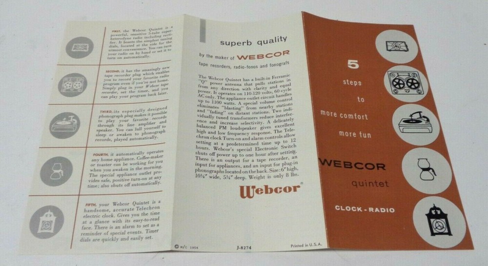 Webcor Clock Radio Brochure c 1954