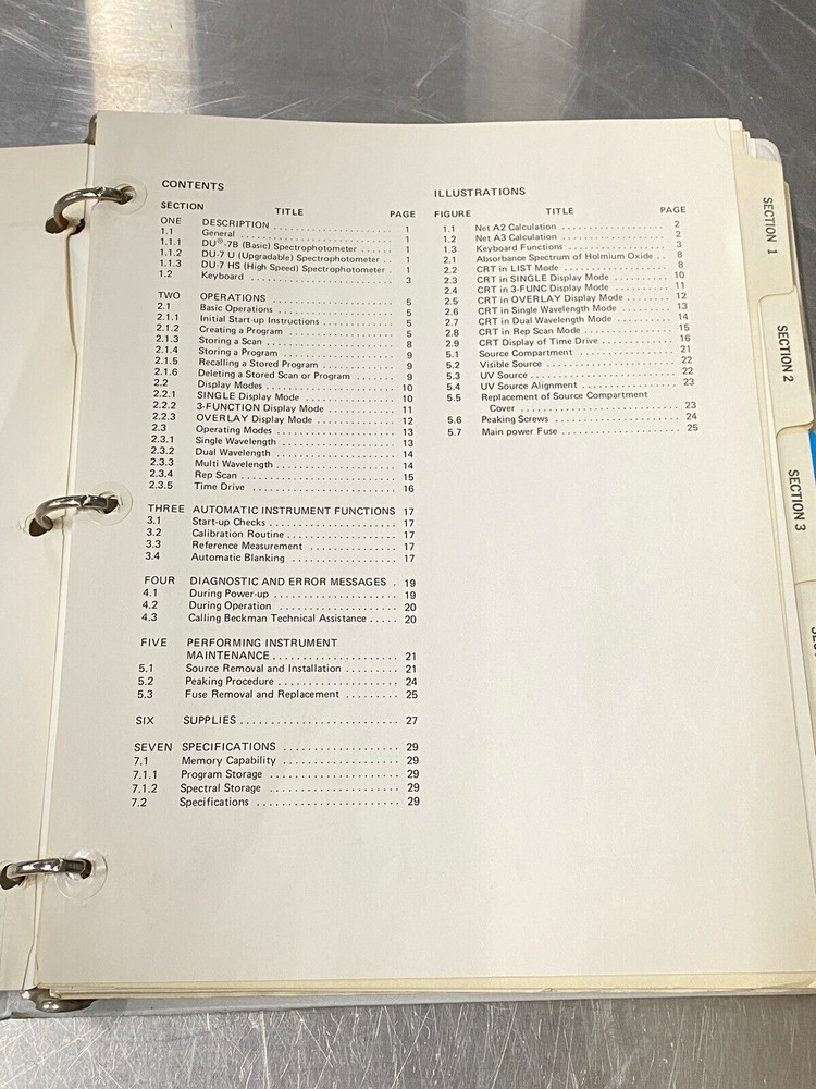 Beckman DU-7 Spectrophotometer UV-visible - Users Guide / Instruction Book