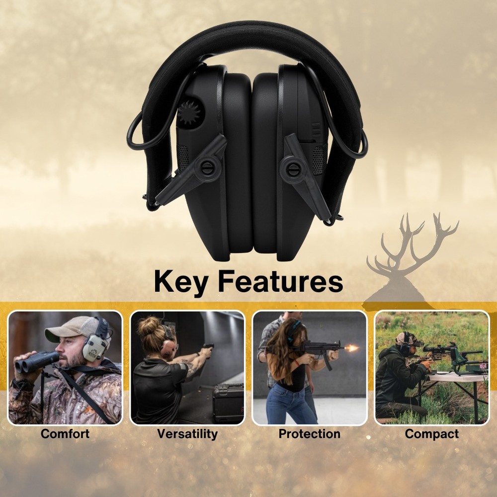 Walkers Razor Slim Electronic Bluetooth Quad Black Muff with Case Bundle