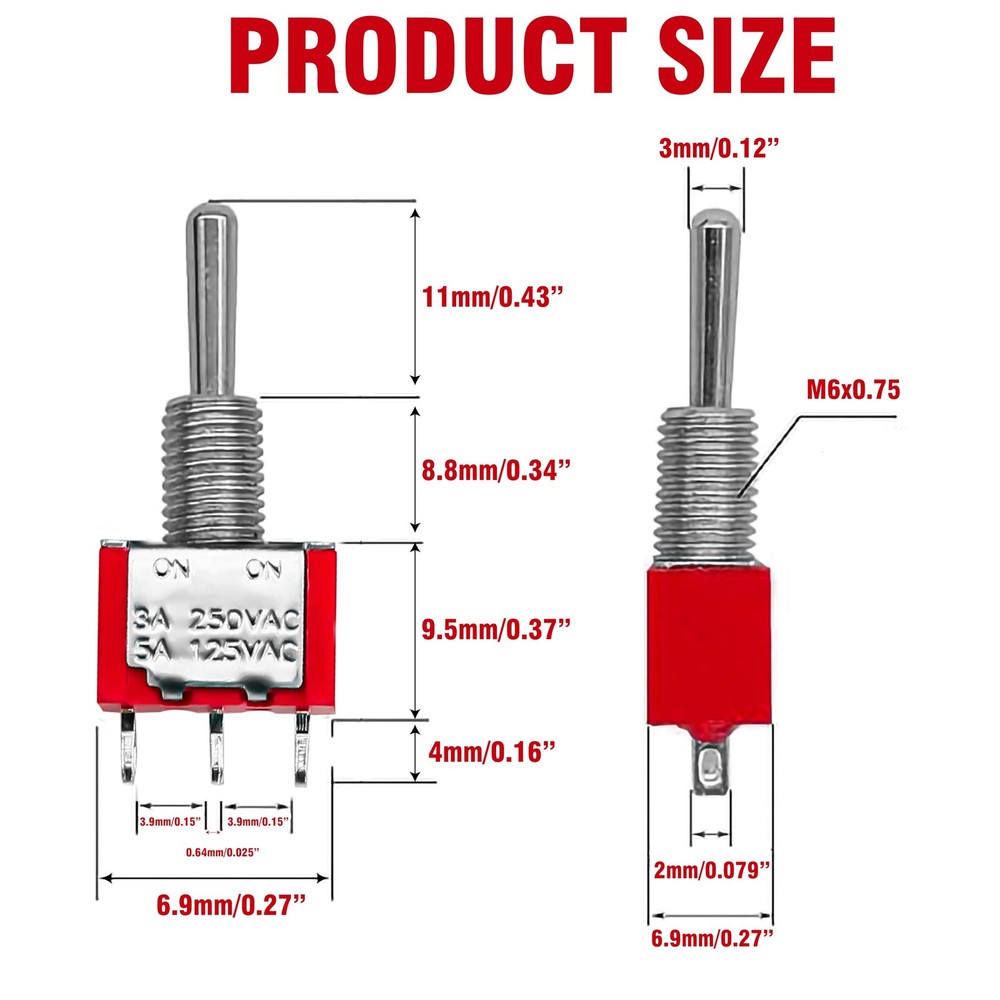 Mini Toggle Switch SPDT ON ON 2 Pack