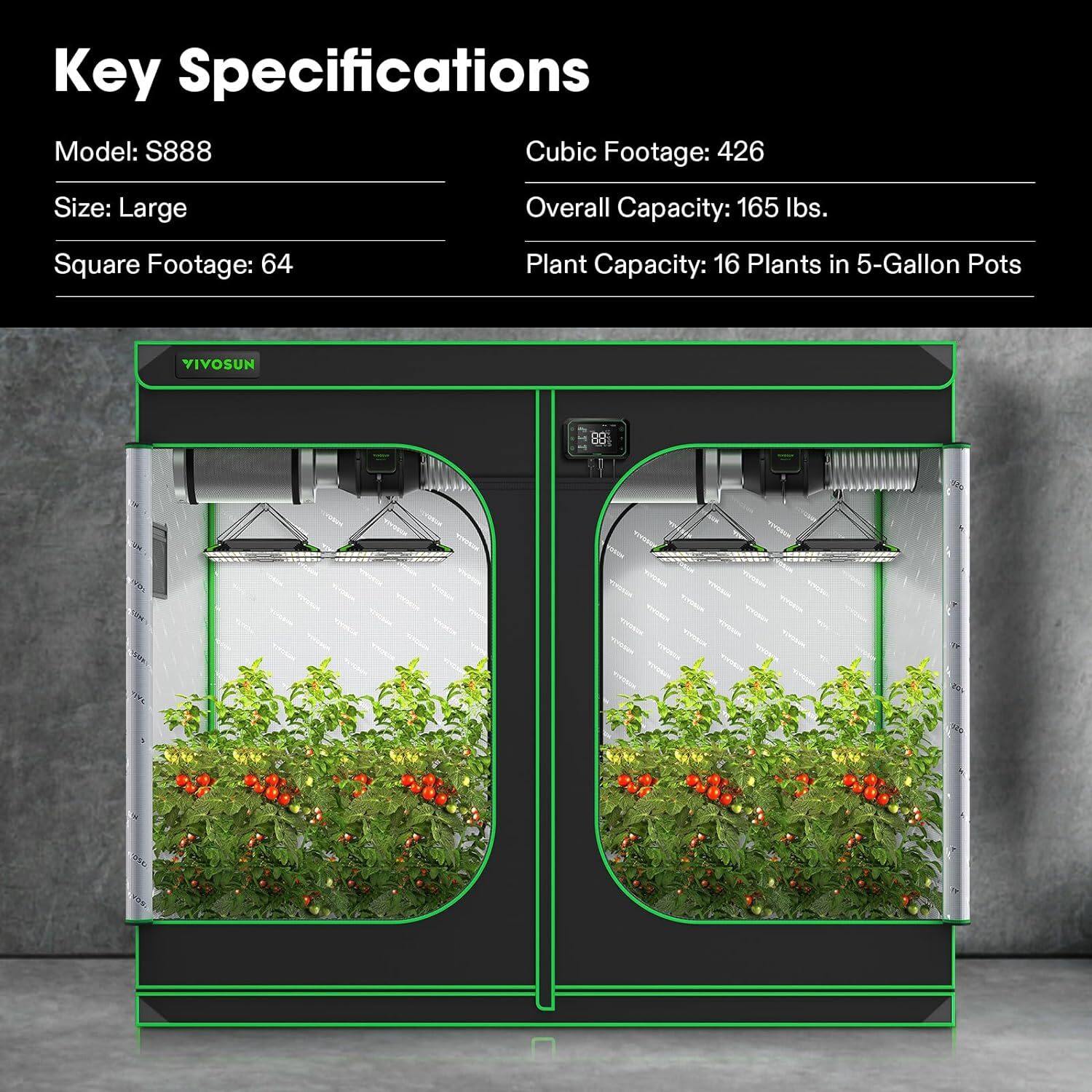 VIVOSUN 8'x8' Hydroponic Indoor Grow Tent for 16-24 Plants Growing 96"x96"x80"