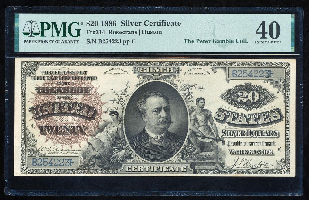 FR.314 1886 $20 SILVER CERTIFICATE "DIAMOND BACK" NOTE PMG40 XF