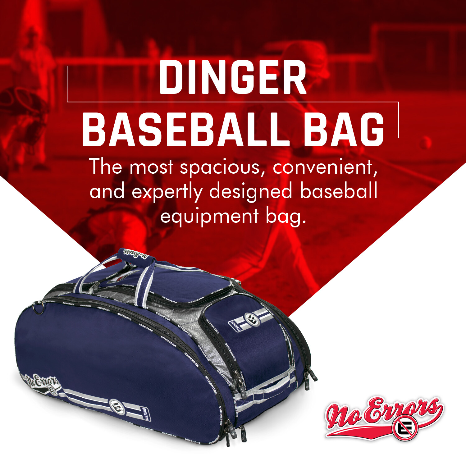 No Error Sports Dinger Baseball Bat Bag with Wheels -15 pocket baseball gear bag