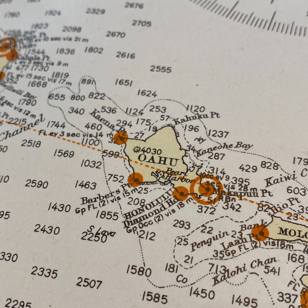 Original WWII 1940 Pearl Harbor Territory of Hawaii Fathom Depths Navigation Map