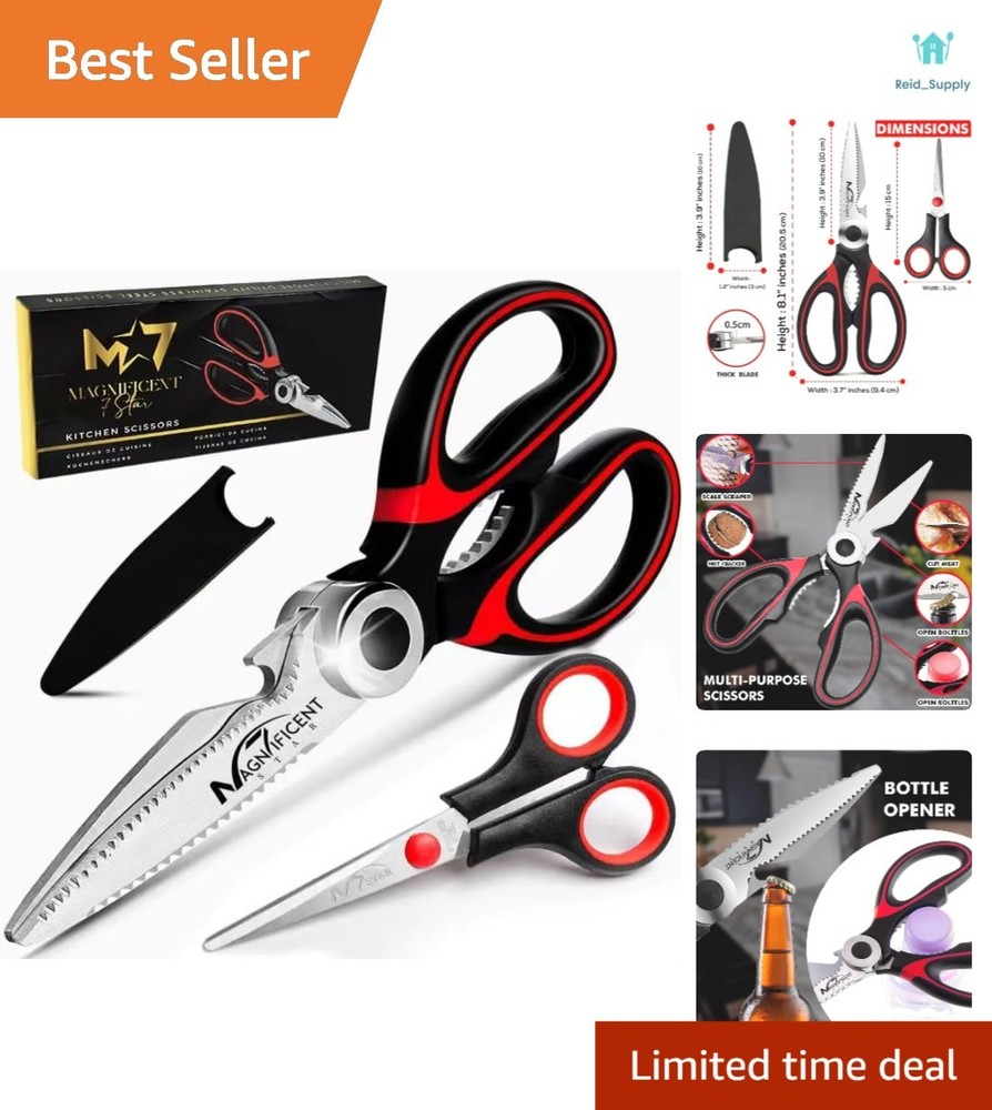 Versatile Kitchen Scissors - Stainless Steel Shears with Gift & Cover - Red