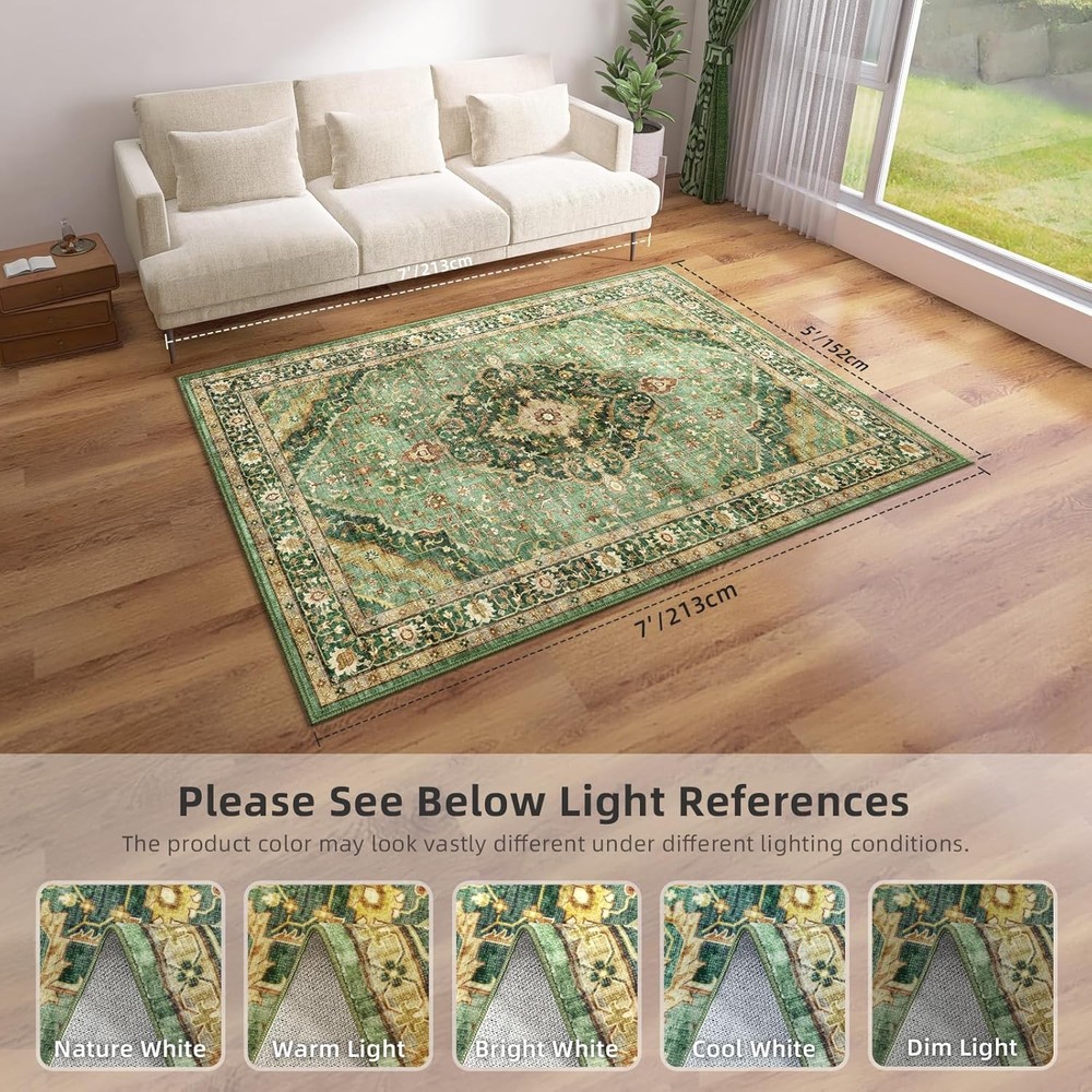 Green Rugs for Bedroom Area 5x7 5' x 7' (Rectangular), Border