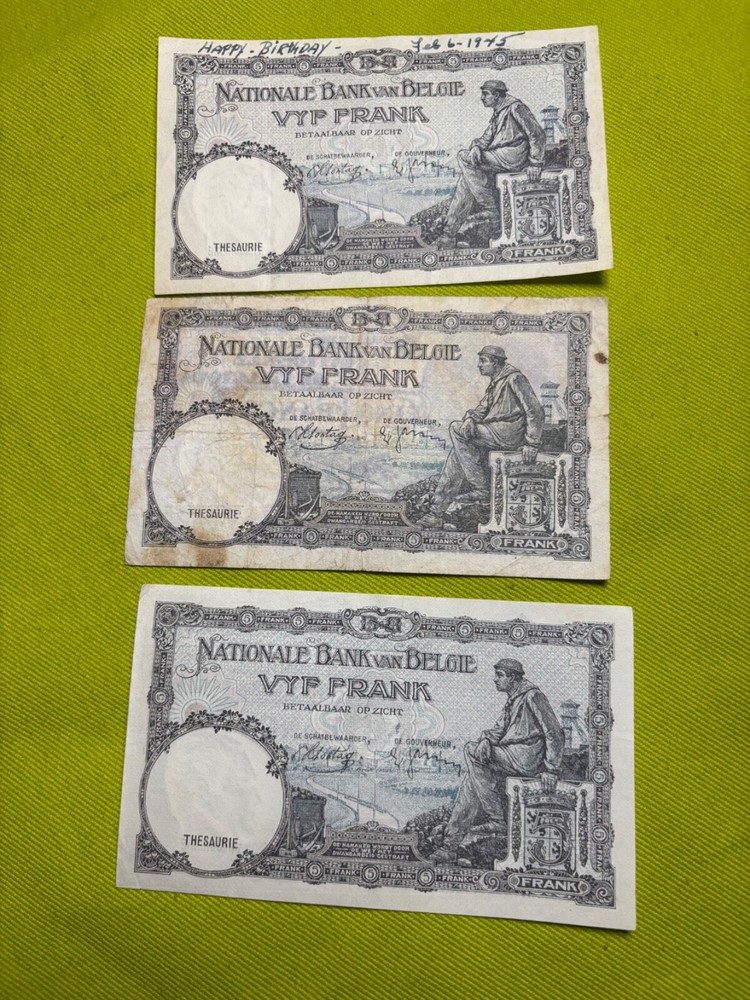Belgium 5 Francs Lot 6 Notes