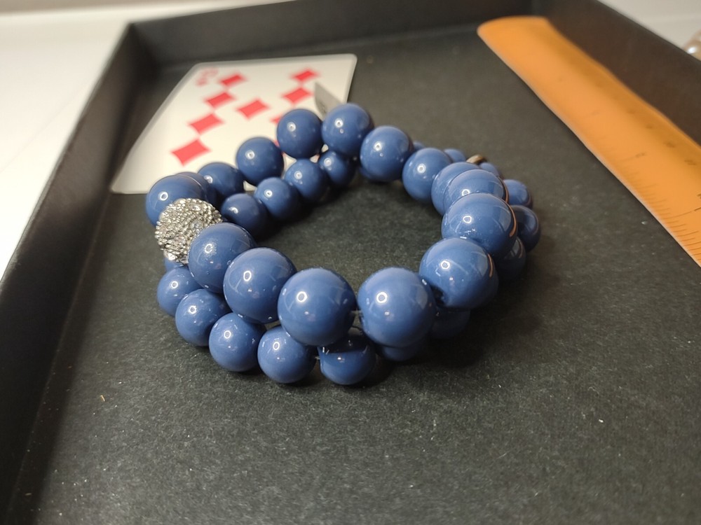 Heavy Two Layer Blue Bead Stretch Bracelet