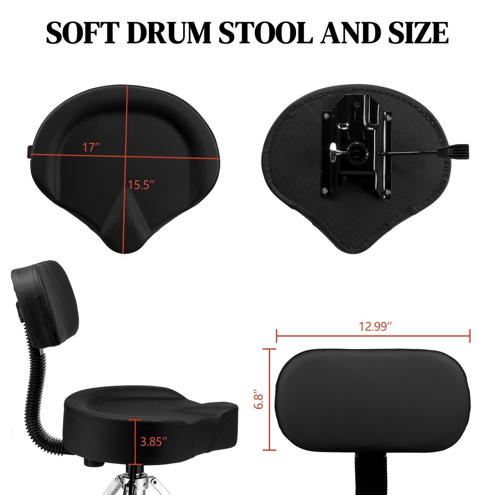 Drum Throne with Backrest Hydraulic Drum Stool Adjustable Height for Drummers