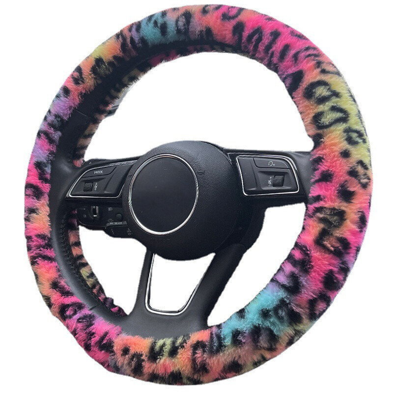 Leopard Soft Plush Car Steering Wheel Cover Protective Case Auto Interior Decor