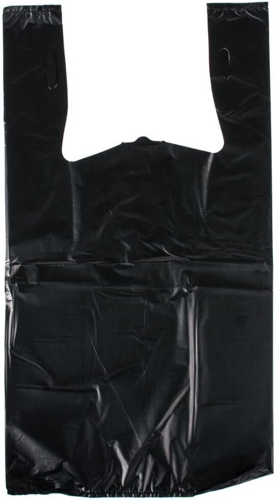 Bags 1/6 21 x 6.5 x 11.5 Extra Heavy Duty 1.18 Mil BLACK T-Shirt Plastic Grocery