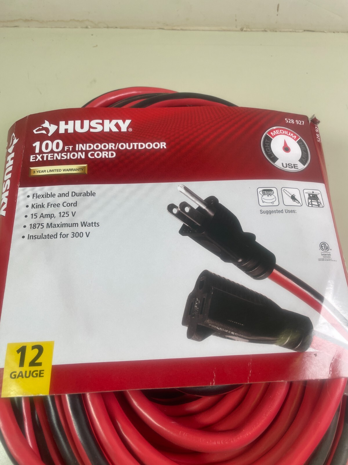 Husky 100ft 12/3 Extension Cord Indoor Outdoor Extension Cable 528 927 Red Black