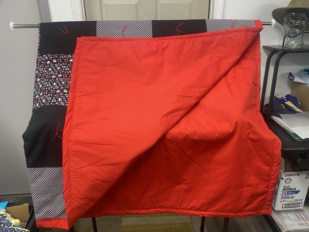 Handcrafted Quilt Patchwork Red, Black, Checkered