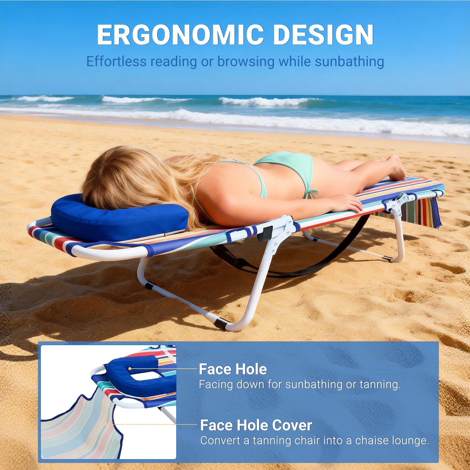 NAIZEA 2-in-1 Tanning Chair with Face Hole Lounge Chair Caming Bed with Mattress