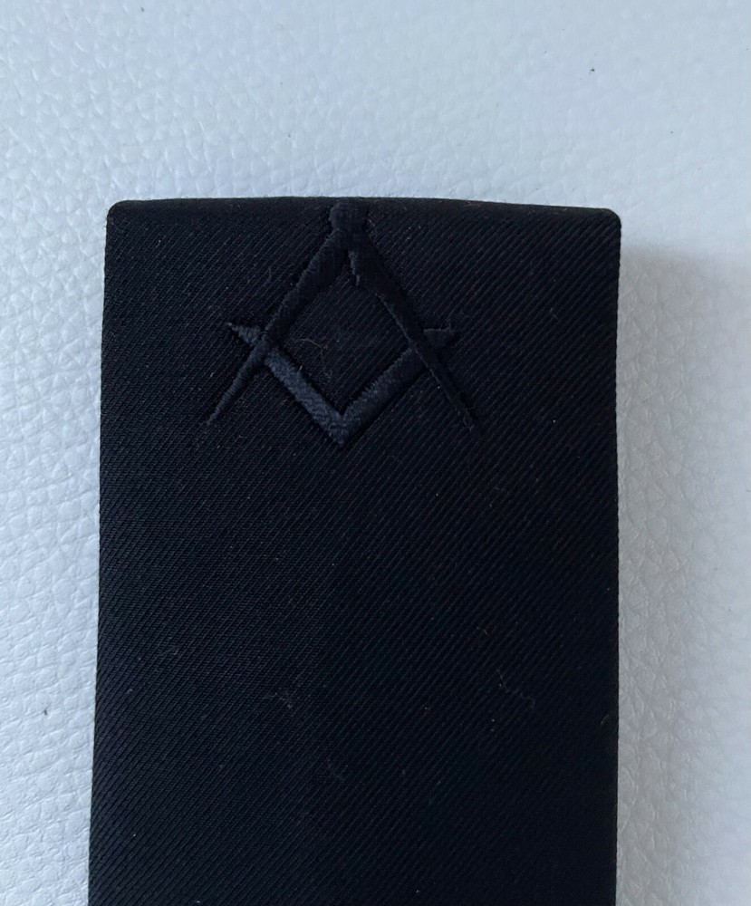 Master Grade Black Masonic Tie, Square - Black Embroidery Compass