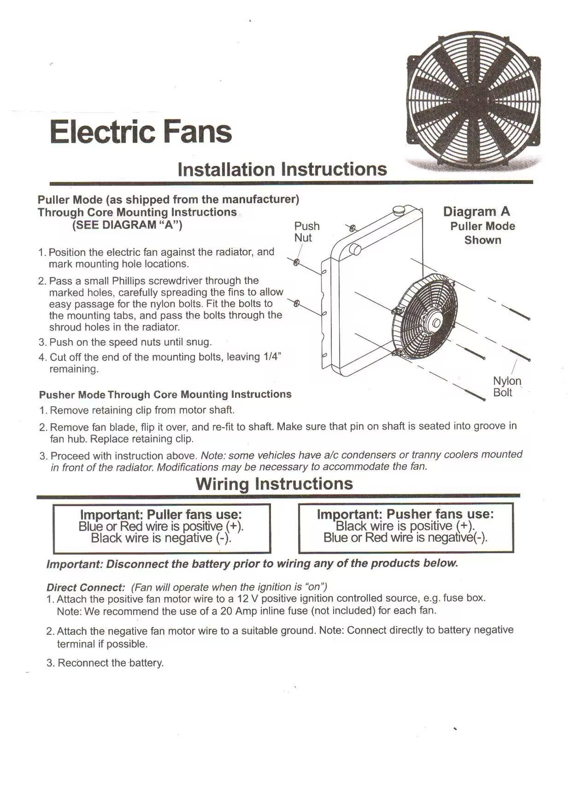 Universal Slim Fan Push Pull Electric Radiator Cooling Fan Black & Red & Blue