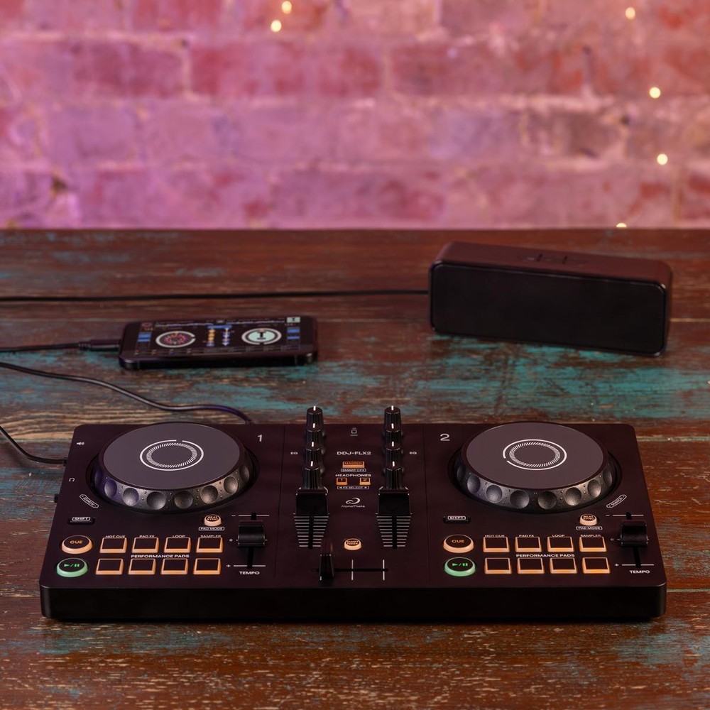 AlphaTheta DDJ-FLX2 Compact Beginner 2-Channel DJ Controller w Headphones