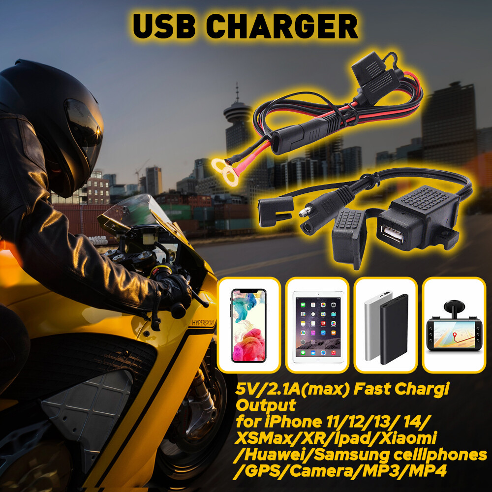 Motorcycle USB Charger Waterproof SAE USB to Cable Adapter Socket Battery Tender