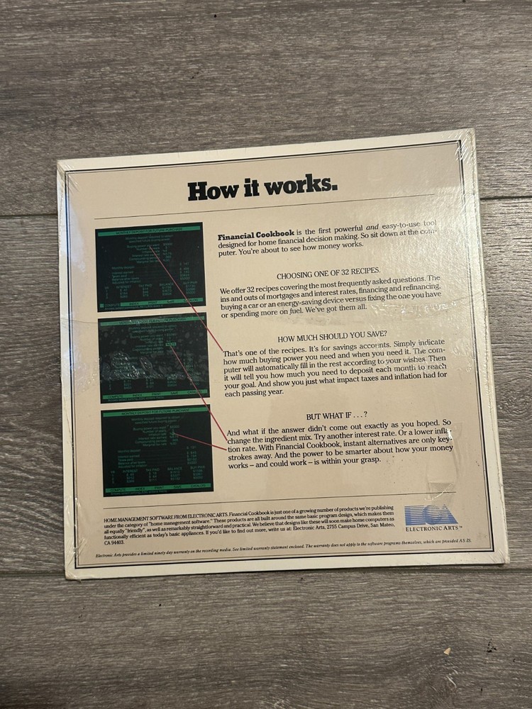 Financial Cookbook Electronic Arts Stan Trost Computer Program Atari CIB SEALED
