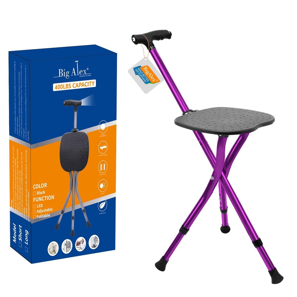 BigAlex Alloy Folding Cane with Seat, Lightweight Adjustable Walking Cane wit...