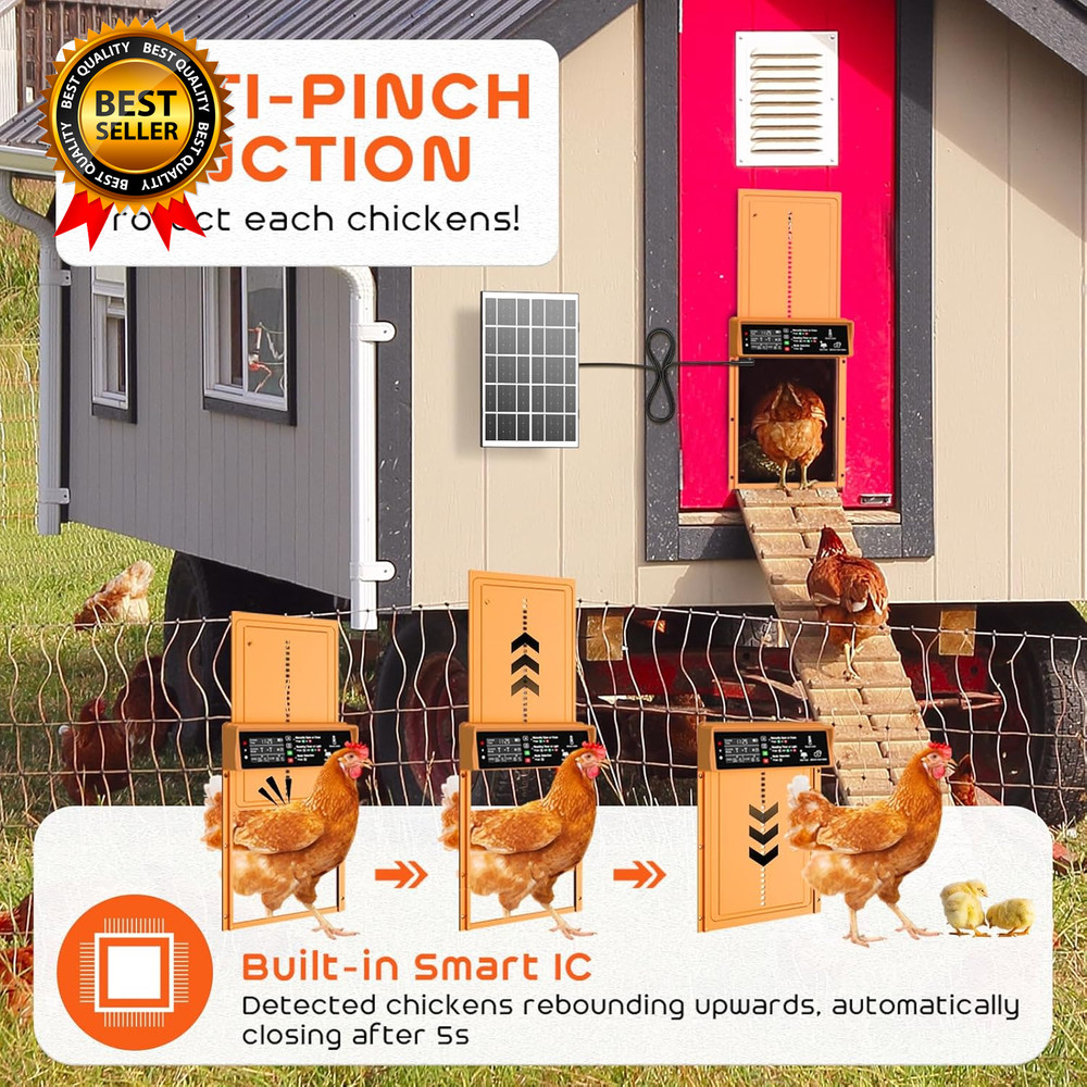 Coop Door Solar PoweredDoor with Timer & Light Sensor,