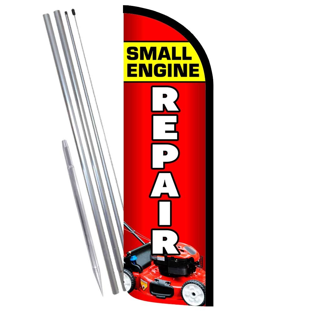 Small Engine Repair Premium Windless Feather Flag Bundle (Complete Kit) OR Optio
