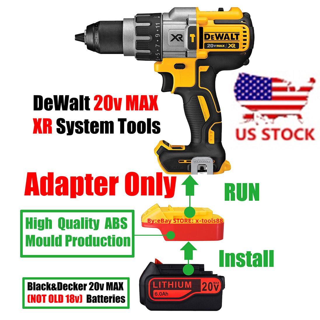 1x Adapter for DeWalt 20v Tools Convert To Black & Decker 20v MAX Li-Ion Battery