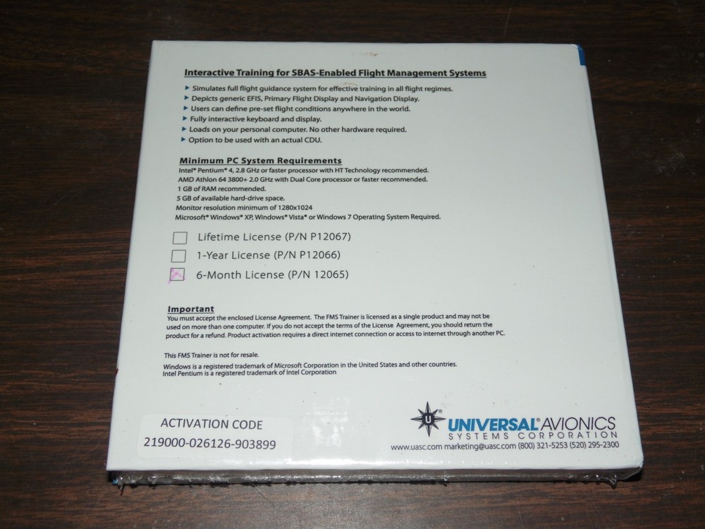 Universal Avionics Corp FMS Trainer Software NEW Sealed