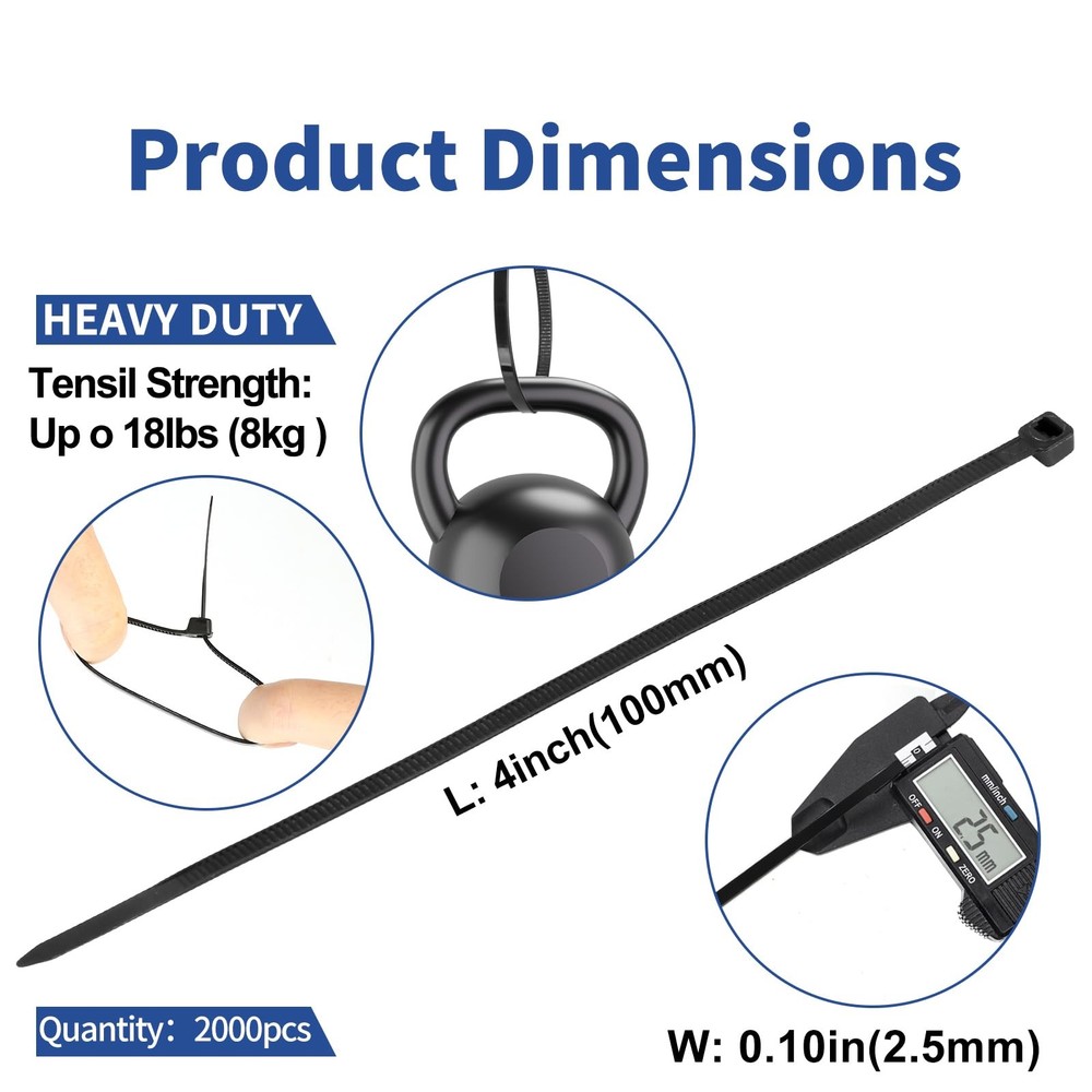 1000 Pcs 4 Inch Multipurpose Zip Ties Self Locking Small Cable Wire Ties