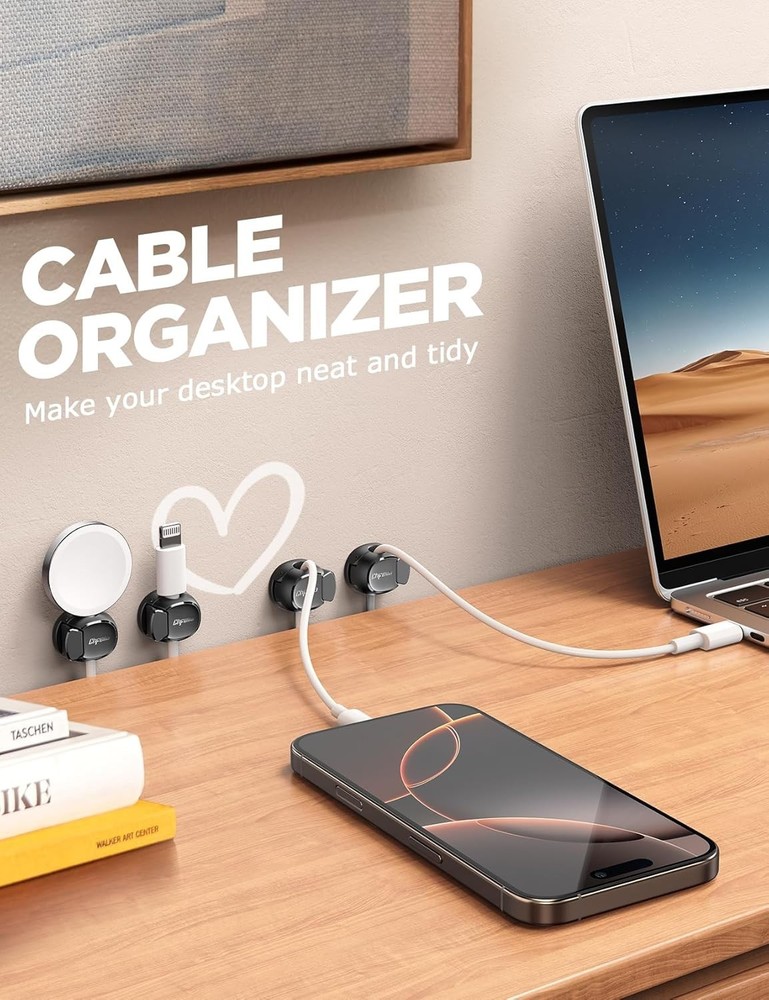 Max Secure Cable Clips - 8-Pack Snap Open Holder for Home Office Essentials