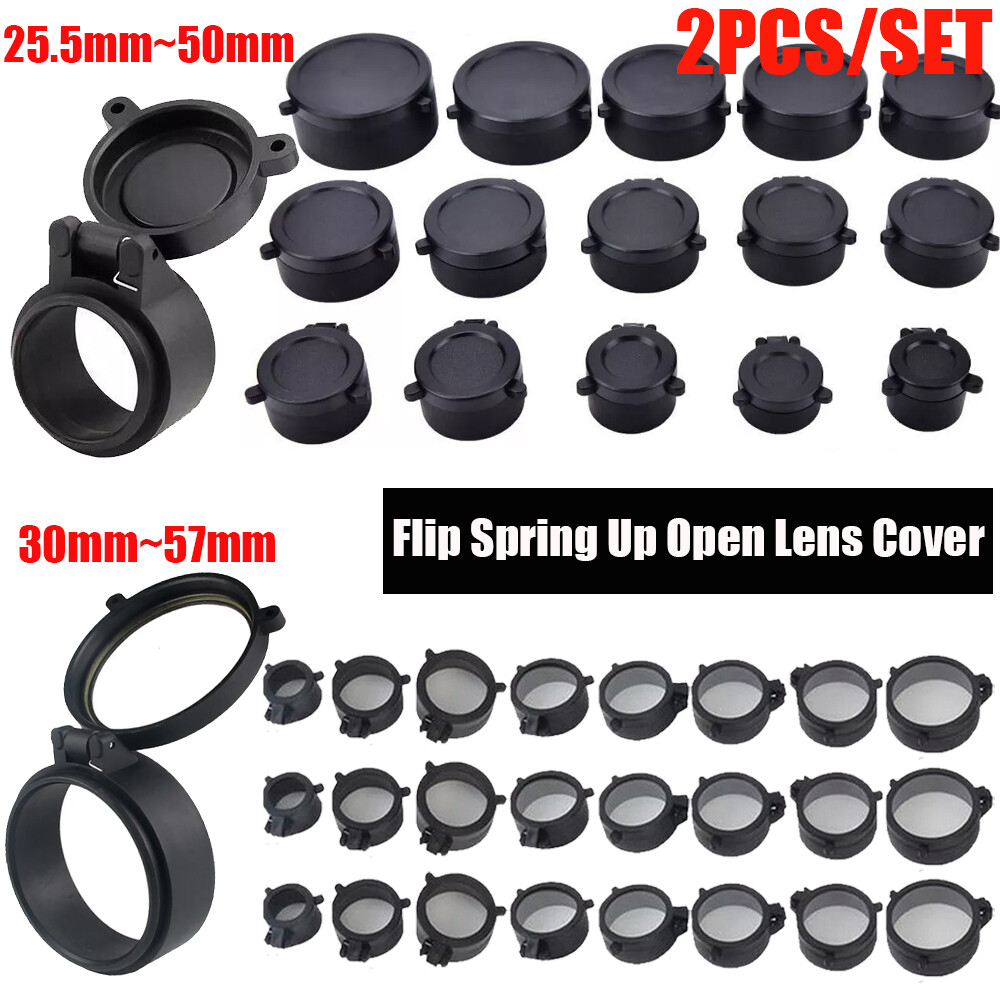2x Flip Up Scope Covers Rifle Scope Protect Objective Cap Lens Cover for Caliber