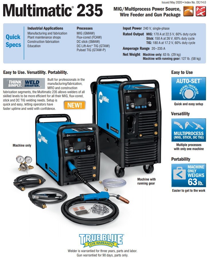 Miller Multimatic 235 Multiprocess Welder w/Running Gear (951846)