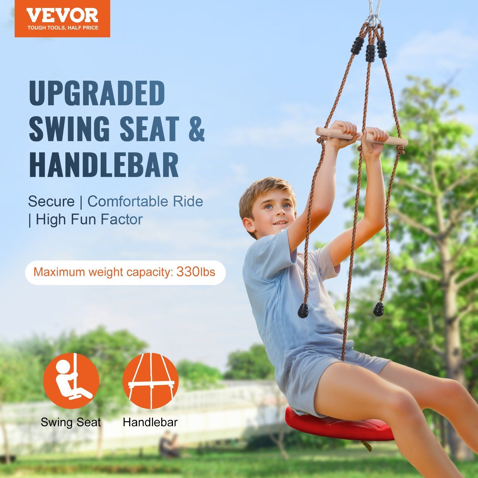 VEVOR Zipline Kit for Kids and Adult, 65 ft Zip Line Kits Up to 500 lb, Backyard