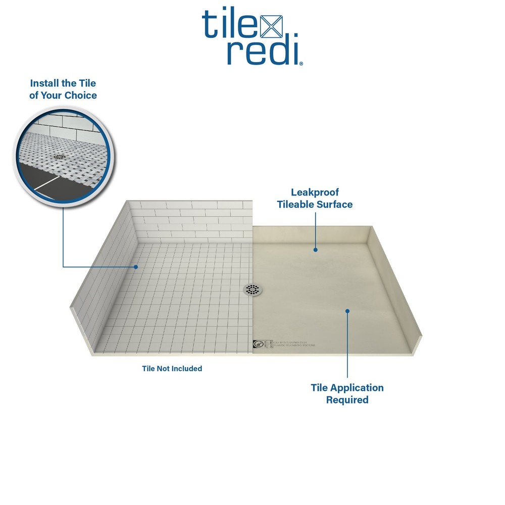 Tile Redi 3060LBF Redi Base 30" x 60" Rectangular Barrier - Chrome