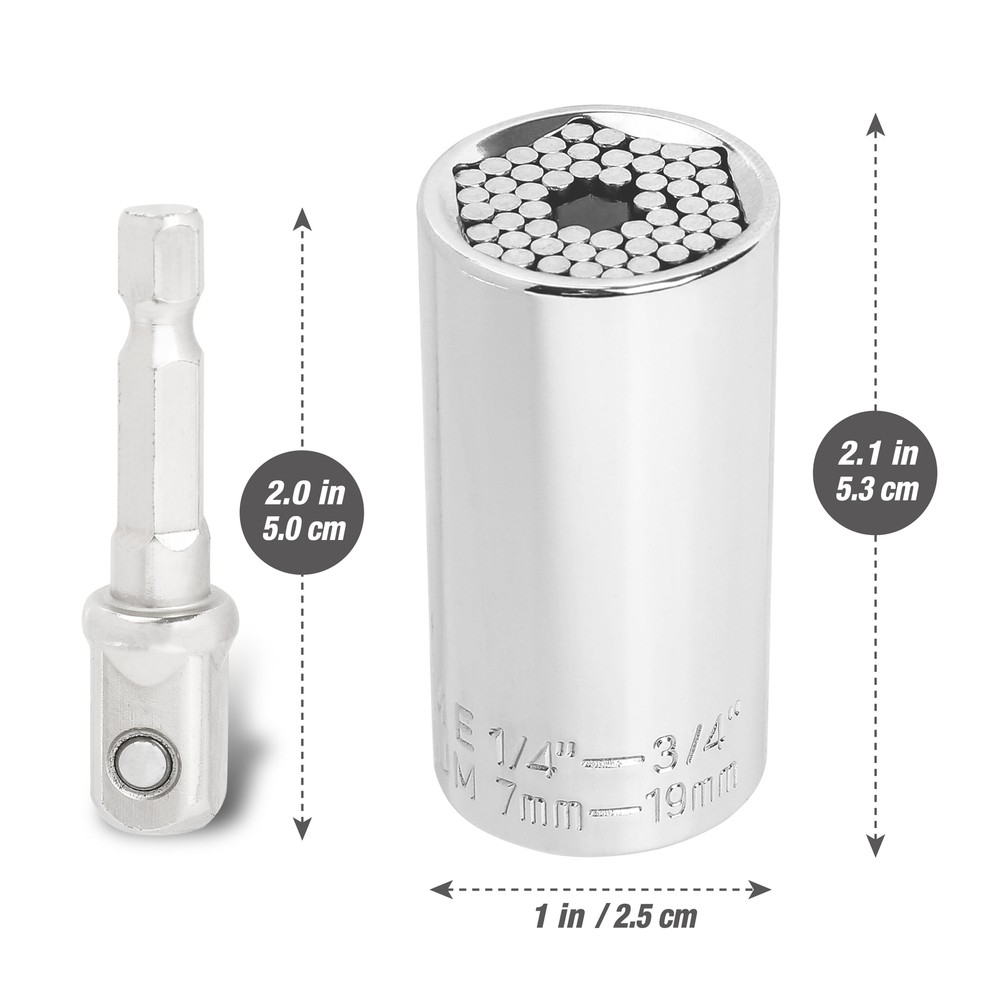 Universal socket with drill adapter, suitable for 1/4-3/4"