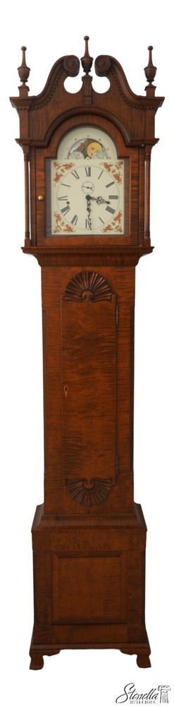65029EC: Tiger Maple Chippendale Style Grandfather Clock