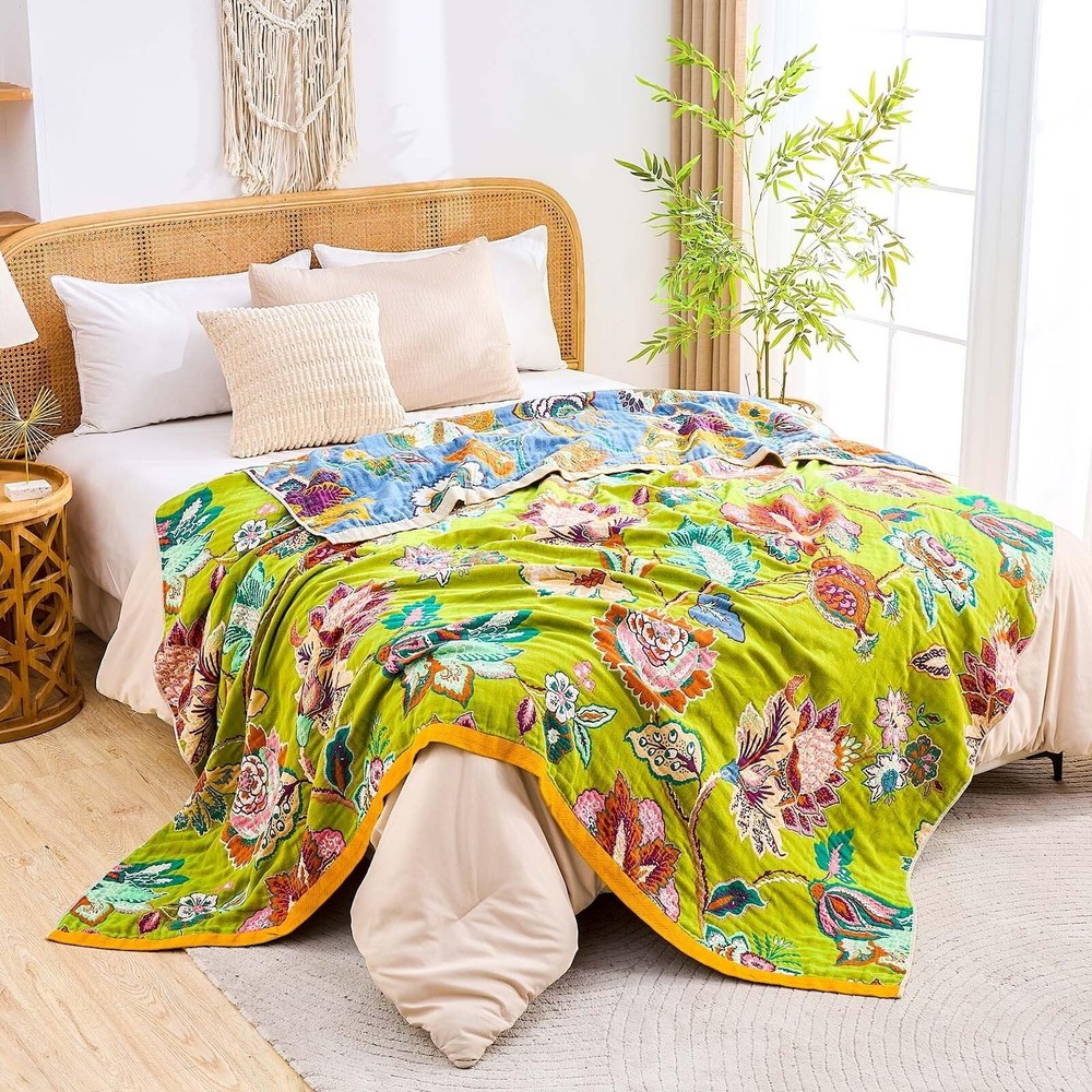Fall Throw Blanket, 100% Cotton Soft Rustic Boho Throw Blanket for Bed, 50"x6...