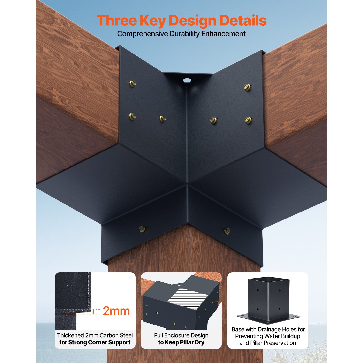 Uimoso 3.5x3.5 Inch 3-Way Corner Bracket Kit for Pergola Posts, Set of 4