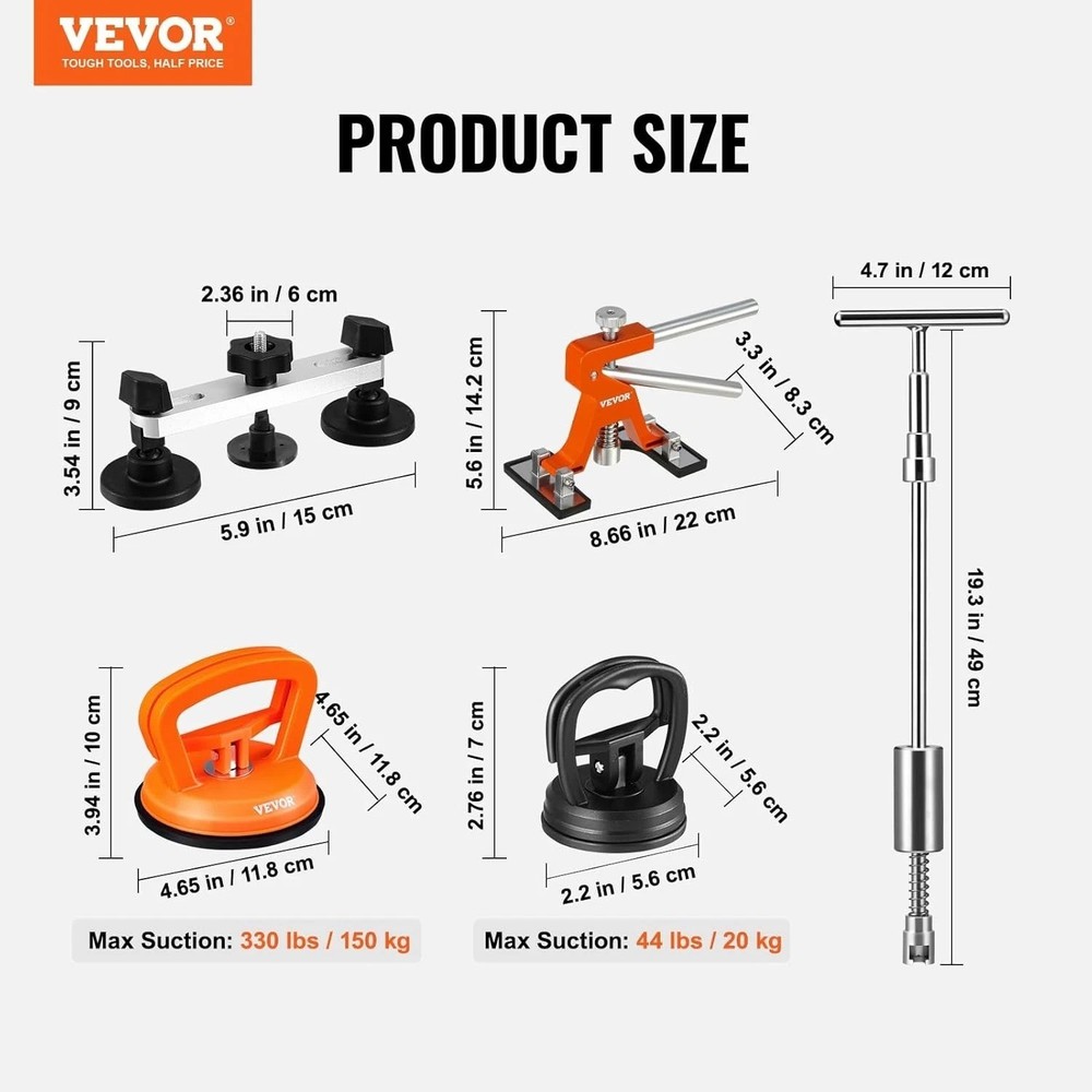 Versatile Dent Puller Set for Car Repairs, Includes Slide Hammer & Suction Cups