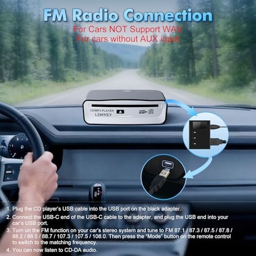External USB CD Player for Car Portable Plug In CD Player with Remote Control