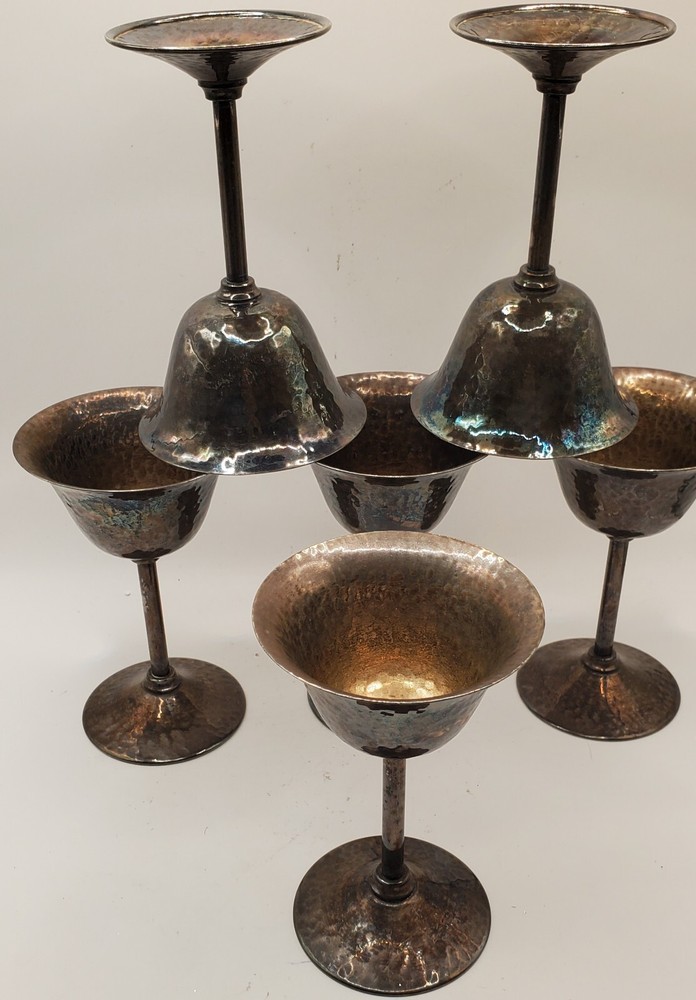 Bernad Rice's Sons 1920 - Apollo EPNS Hammered Silver Plate Cocktail Cups Set 6