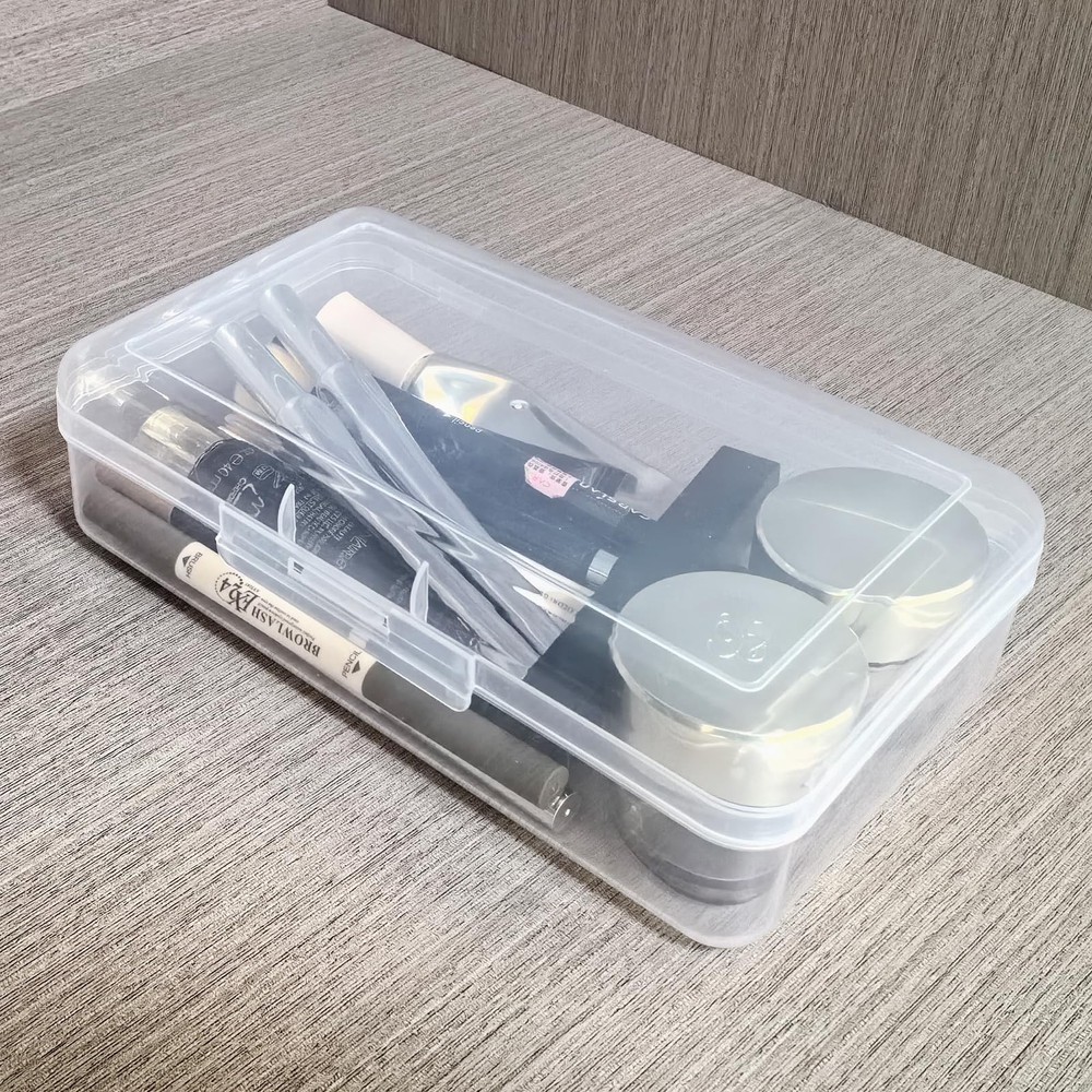 4 Pack Rectangular Clear Plastic Storage Containers Box with Hinged Lid for B...