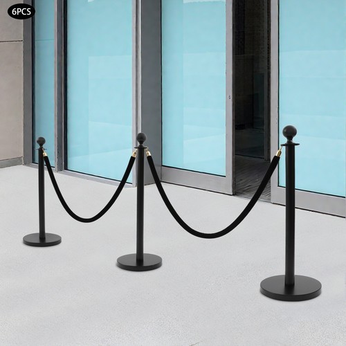 6Pcs Black Stanchion Posts Crowd Queue Pole Ropes Control Barrier Stanchion